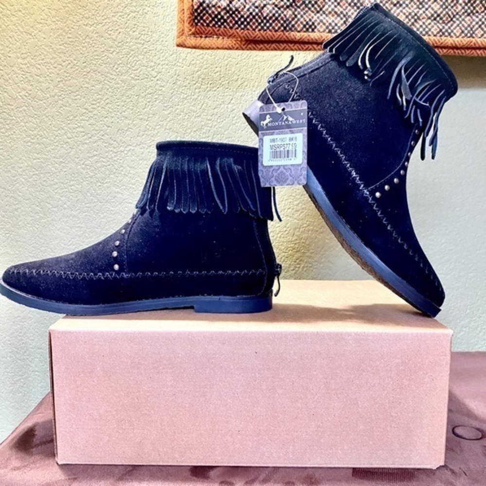 NIB-Montana West Black Studded Cowhide Boot
